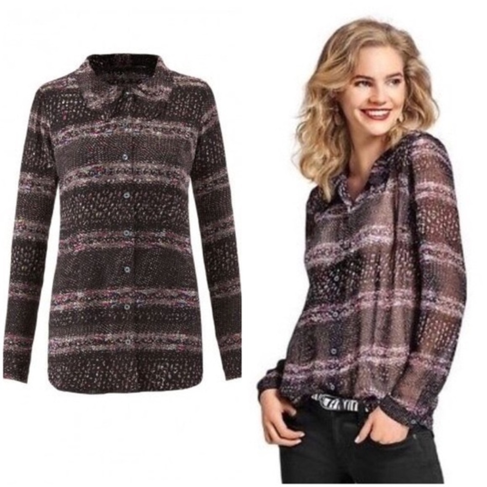 Cabi‎ Black Paris Sheer Button Up Blouse #3249 S